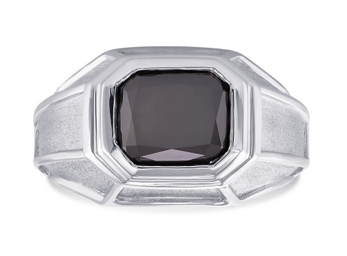 musculine mens wedding ring black diamond radiant cut center stone