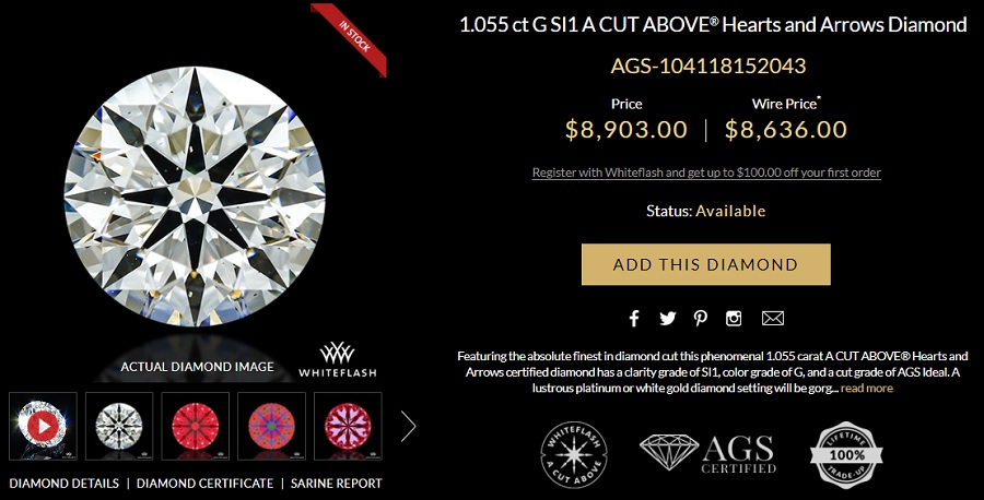 1 carat diamond cost less than half of tiffany prices