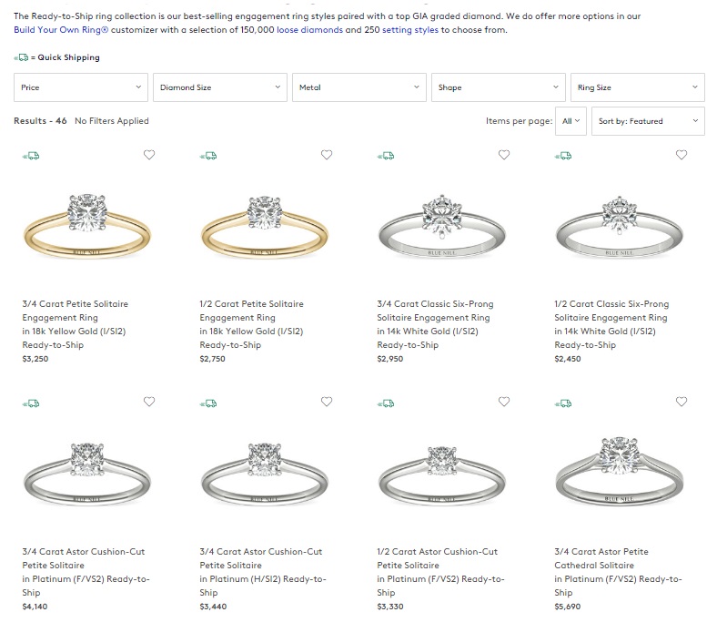 blue nile ready to ship diamond engagement rings listings