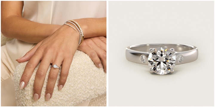 cross prong solitaire engagement ring with diamond accent