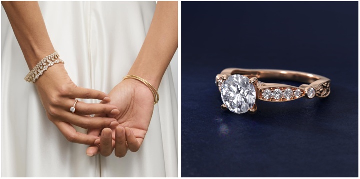 embossed vintage style engagement ring in 14K rose gold