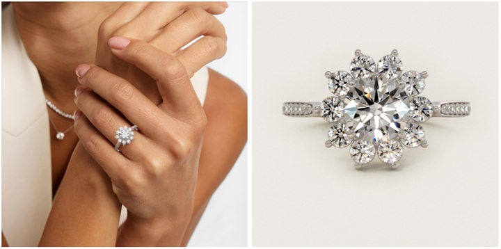 star diamond halo cathedral engagement ring In 14K white gold