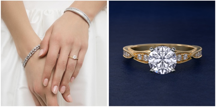 vintage milgrain scalloped diamond engagement ring in 14k yellow gold Zac Zac Posen